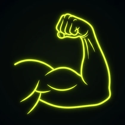LBM Watcher app icon: a flexed arm drawn in neon