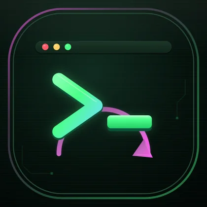 Persistence game icon: a neon green terminal prompt and cursor above a magenta recursion arrow